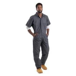 Men's Berne Workwear Poplin Short Sleeve Coveralls -LaCrosse Store 0 650 berne workwear poplin short sleeve coveralls charcoal