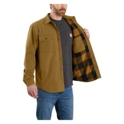 Men's Carhartt Rugged Flex Relaxed Fit Canvas Fleece-Lined Shirt Jac -LaCrosse Store 1 1001 carhartt rugged flex relaxed fit canvas fleece lined shirt jac oak brown
